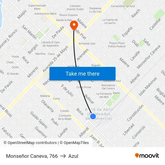Monseñor Caneva, 766 to Azul map