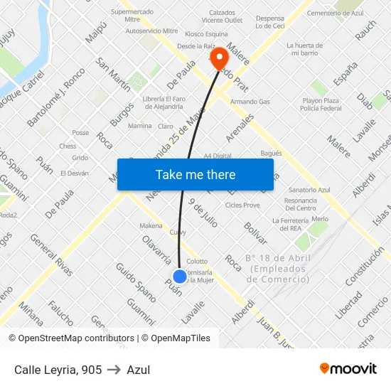 Calle Leyria, 905 to Azul map