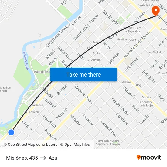 Misiónes, 435 to Azul map