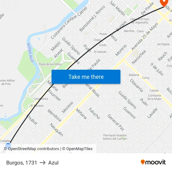 Burgos, 1731 to Azul map