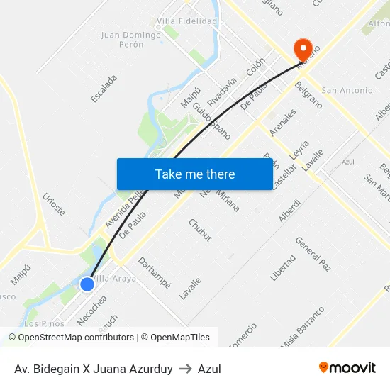 Av. Bidegain X Juana Azurduy to Azul map