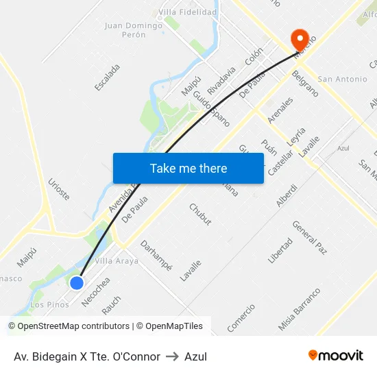 Av. Bidegain X Tte. O'Connor to Azul map