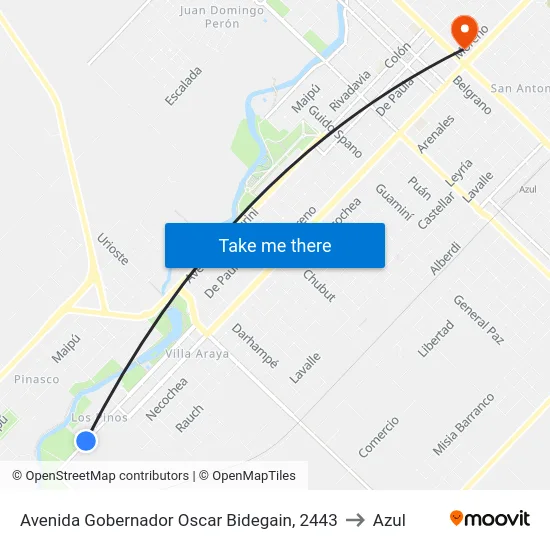 Avenida Gobernador Oscar Bidegain, 2443 to Azul map