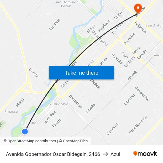 Avenida Gobernador Oscar Bidegain, 2466 to Azul map