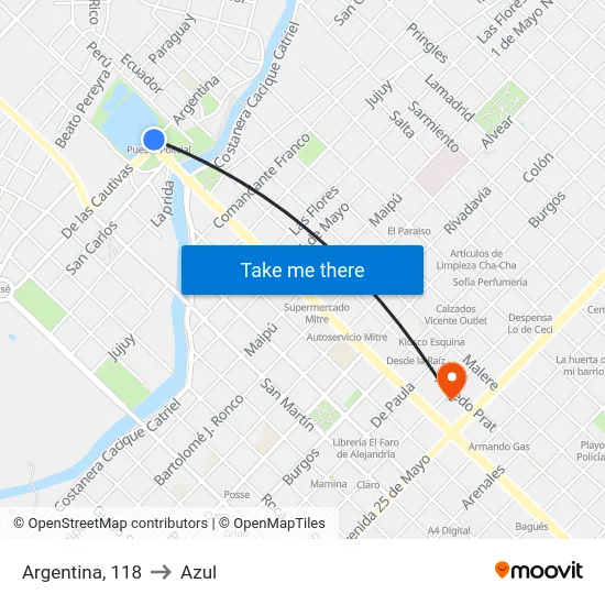 Argentina, 118 to Azul map