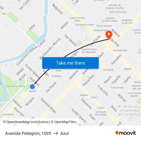 Avenida Pellegrini, 1095 to Azul map