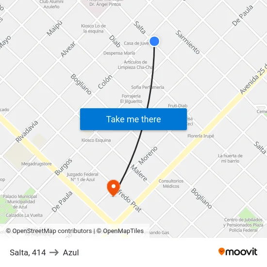 Salta, 414 to Azul map