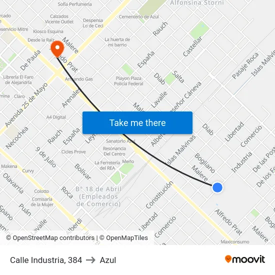 Calle Industria, 384 to Azul map