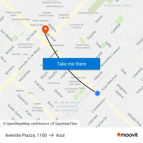 Avenida Piazza, 1100 to Azul map