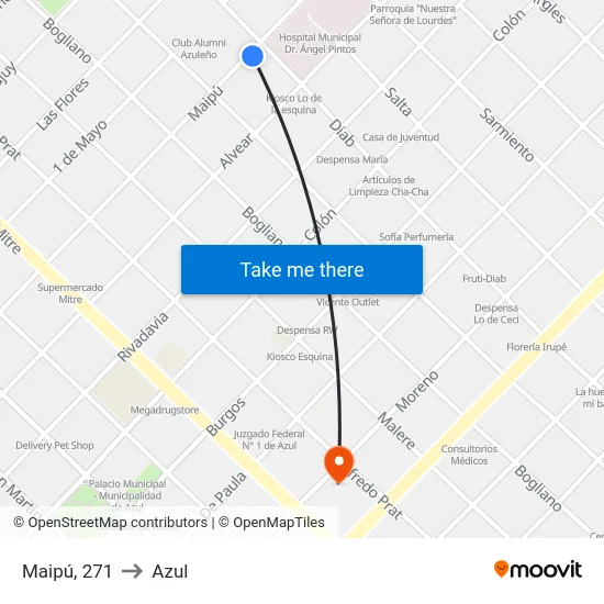 Maipú, 271 to Azul map