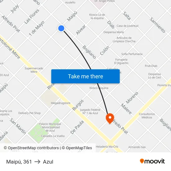 Maipú, 361 to Azul map