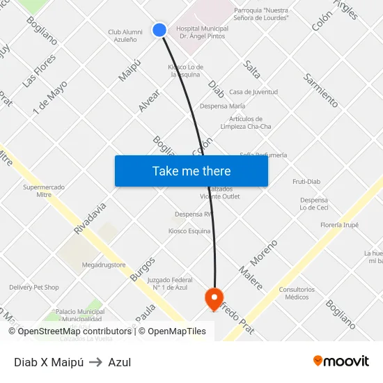 Diab X Maipú to Azul map