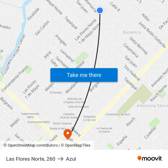 Las Flores Norte, 260 to Azul map