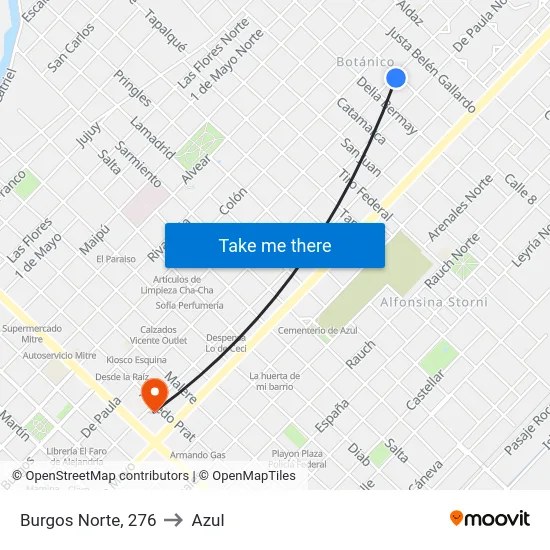 Burgos Norte, 276 to Azul map