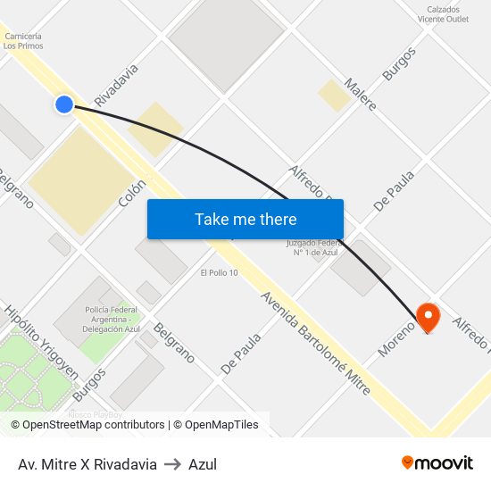 Av. Mitre X Rivadavia to Azul map