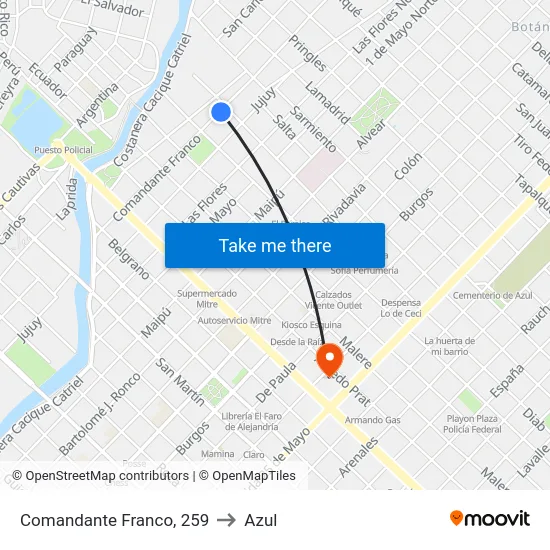 Comandante Franco, 259 to Azul map