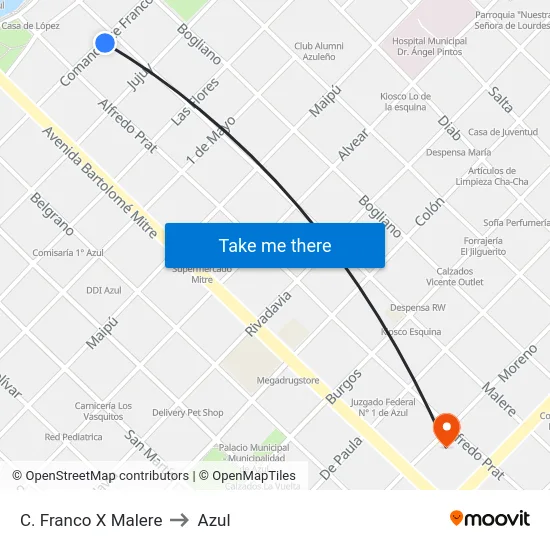 C. Franco X Malere to Azul map