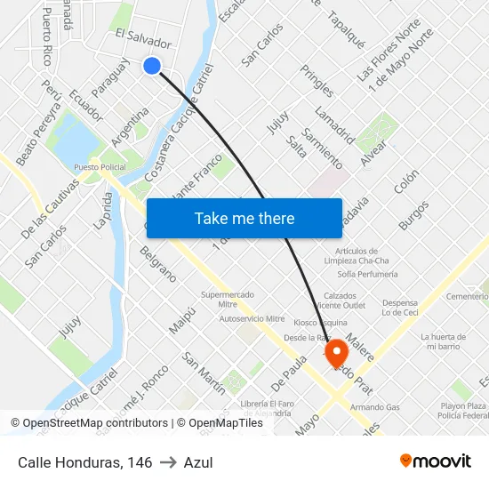 Calle Honduras, 146 to Azul map