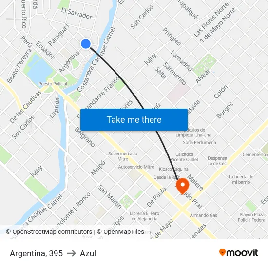 Argentina, 395 to Azul map