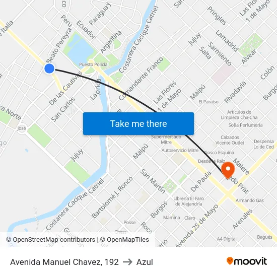 Avenida Manuel Chavez, 192 to Azul map