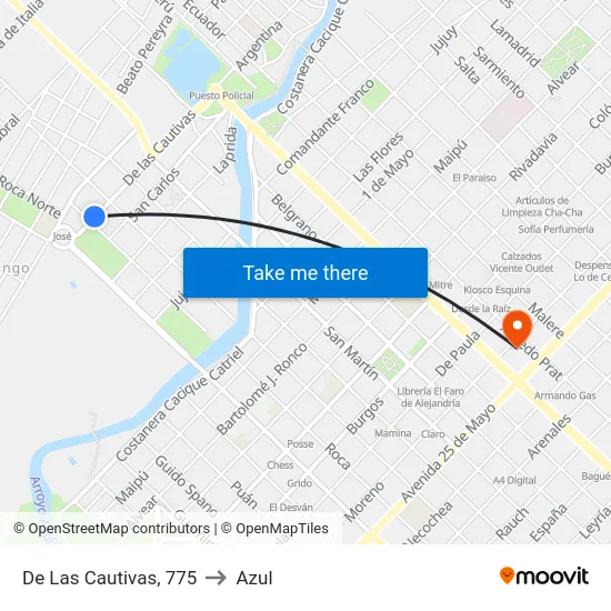 De Las Cautivas, 775 to Azul map