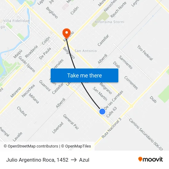 Julio Argentino Roca, 1452 to Azul map