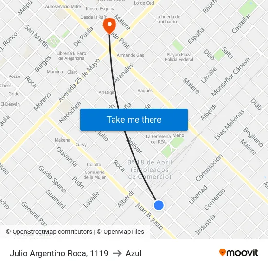 Julio Argentino Roca, 1119 to Azul map