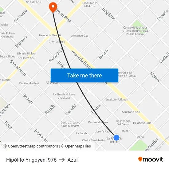 Hipólito Yrigoyen, 976 to Azul map