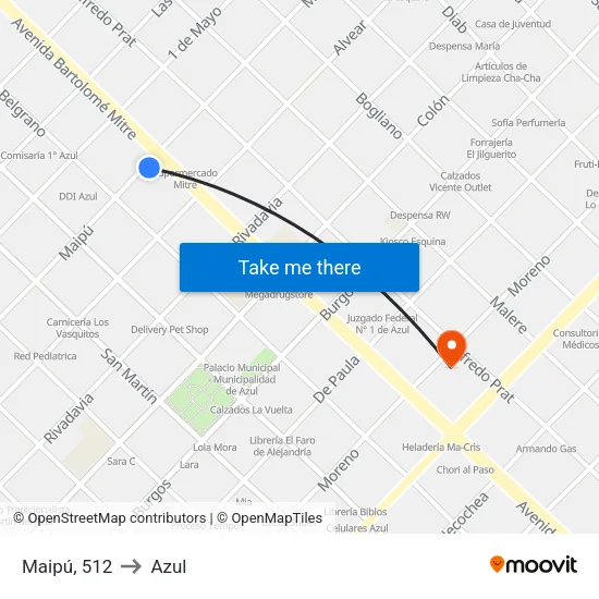 Maipú, 512 to Azul map