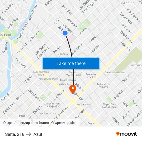Salta, 218 to Azul map