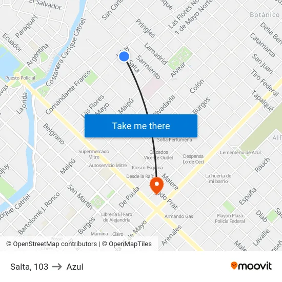 Salta, 103 to Azul map