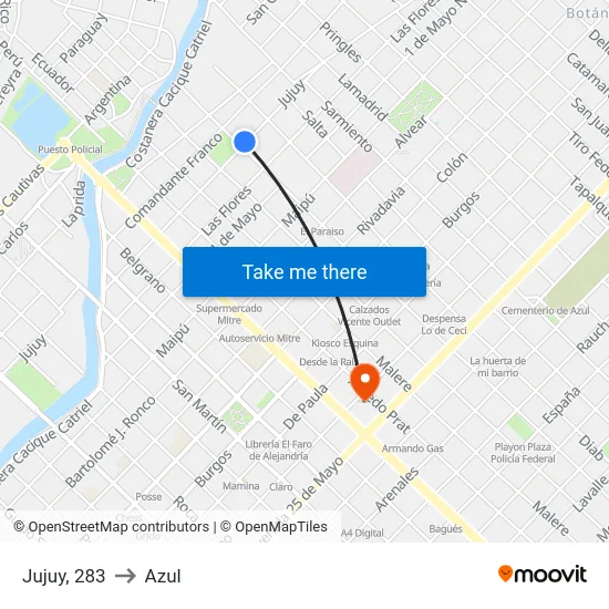 Jujuy, 283 to Azul map