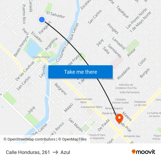 Calle Honduras, 261 to Azul map