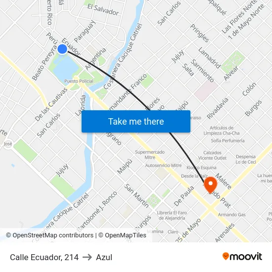 Calle Ecuador, 214 to Azul map