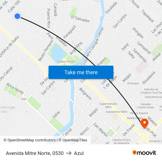 Avenida Mitre Norte, 0530 to Azul map