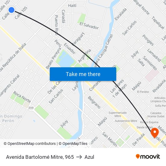Avenida Bartolomé Mitre, 965 to Azul map
