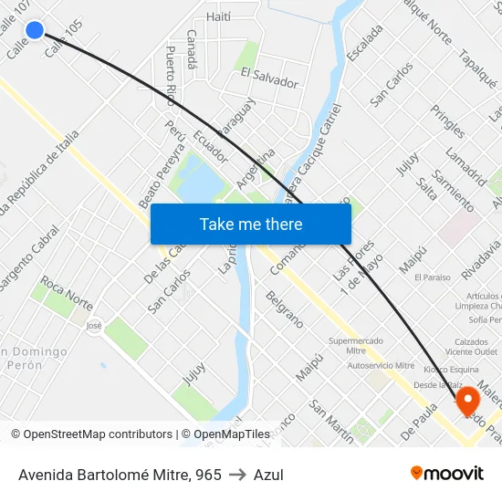 Avenida Bartolomé Mitre, 965 to Azul map