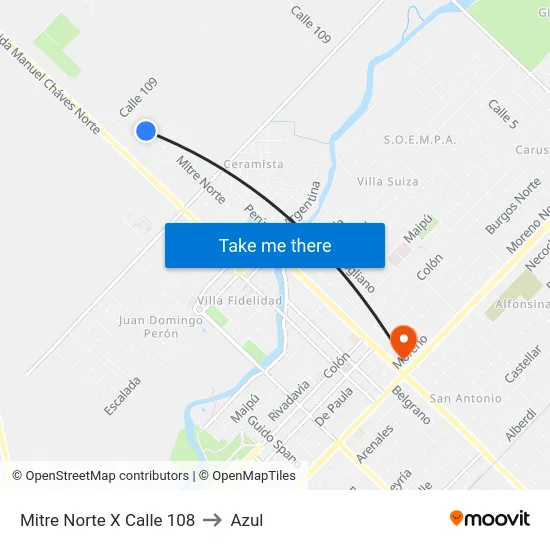 Mitre Norte X Calle 108 to Azul map