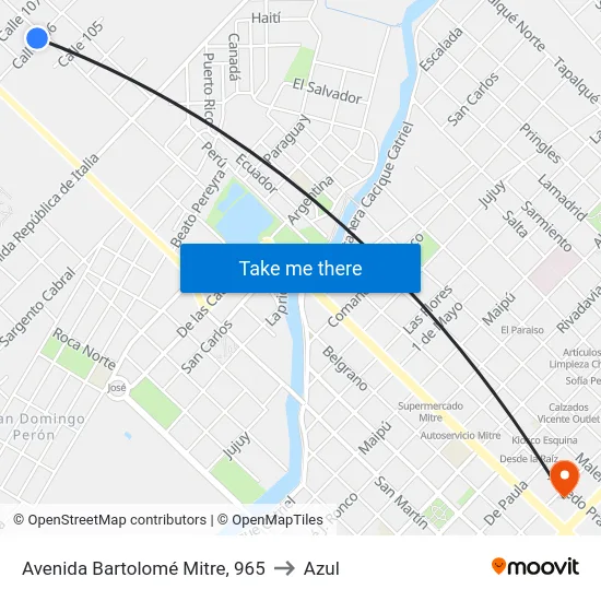 Avenida Bartolomé Mitre, 965 to Azul map