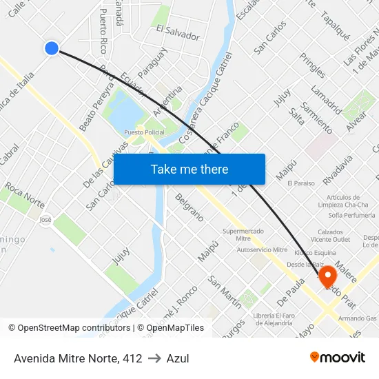 Avenida Mitre Norte, 412 to Azul map