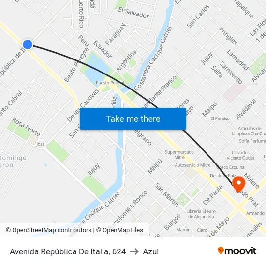 Avenida República De Italia, 624 to Azul map