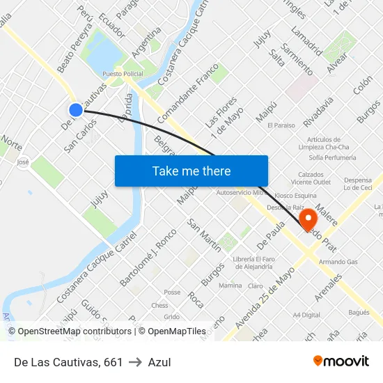 De Las Cautivas, 661 to Azul map