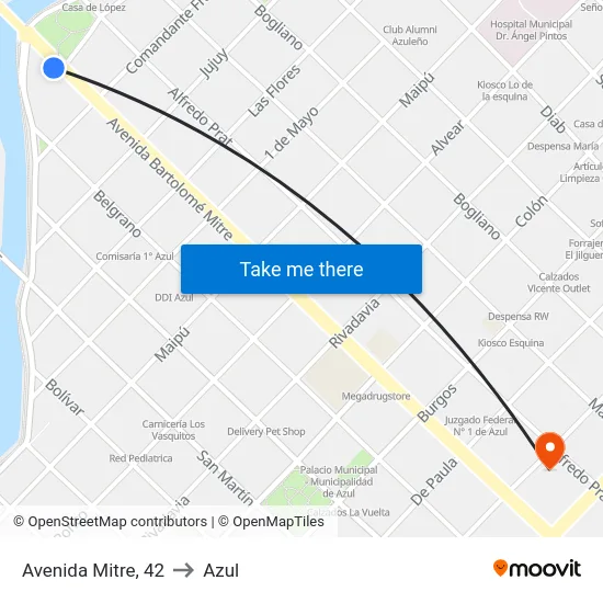 Avenida Mitre, 42 to Azul map