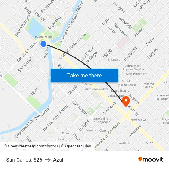 San Carlos, 526 to Azul map