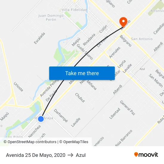 Avenida 25 De Mayo, 2020 to Azul map