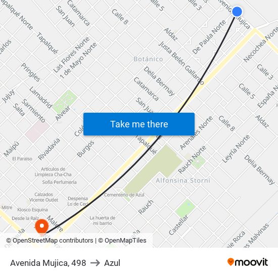 Avenida Mujica, 498 to Azul map