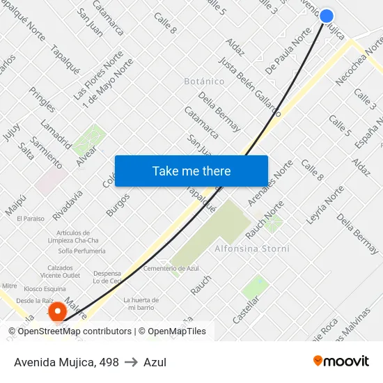 Avenida Mujica, 498 to Azul map