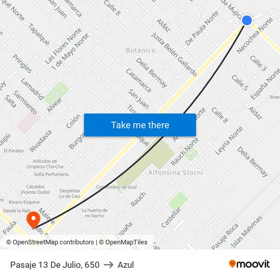 Pasaje 13 De Julio, 650 to Azul map