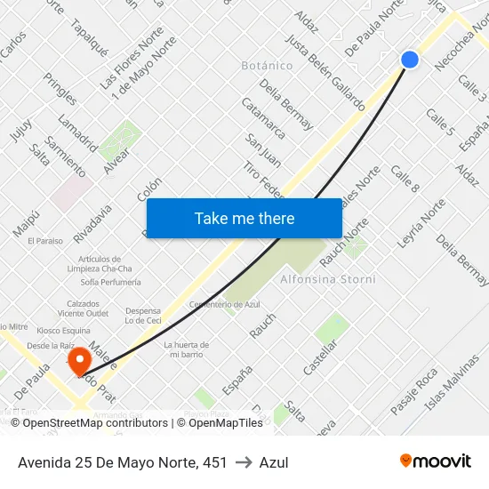 Avenida 25 De Mayo Norte, 451 to Azul map
