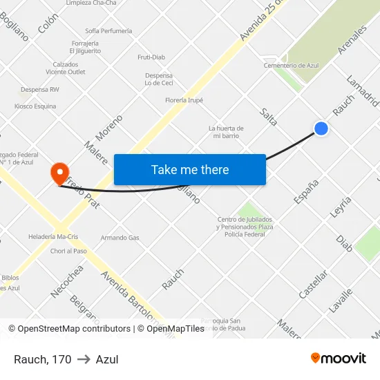 Rauch, 170 to Azul map